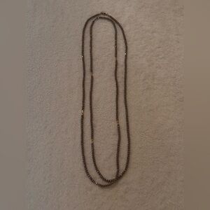Elegant Double Strand Brown Beaded Necklace with Gold Accents